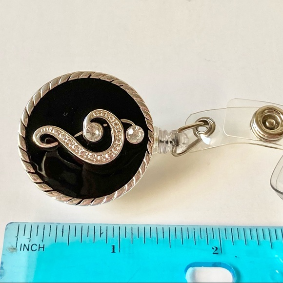 Crystal Enamel Music ID Work Badge Holder Retractable Reel Lanyard Silver Black - Picture 8 of 8